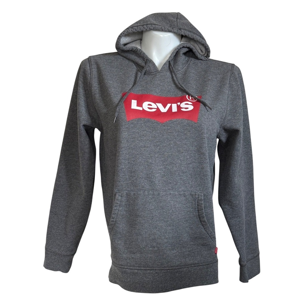 Levis Womens Graphic Red Logo Hoodie Charcoal Grey Fleece Sweatshirt‎ Large